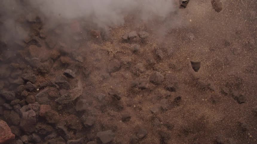 Dark bouncing stones in an abstract steamy environment