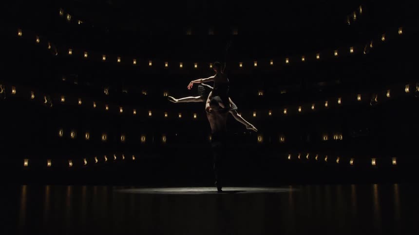 Two ballet dancers are performing on stage