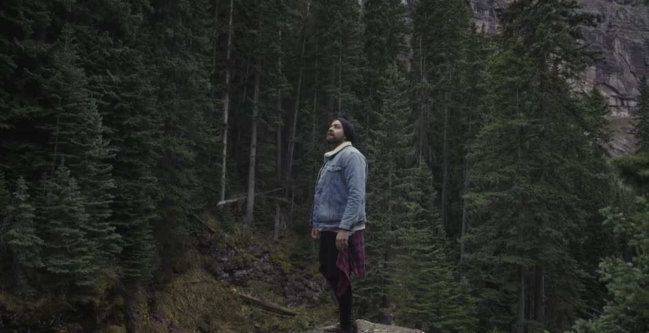 Man standing and observing the surrounding in forest