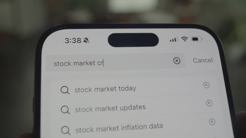 Searching on cell phones search bar about stock market crash