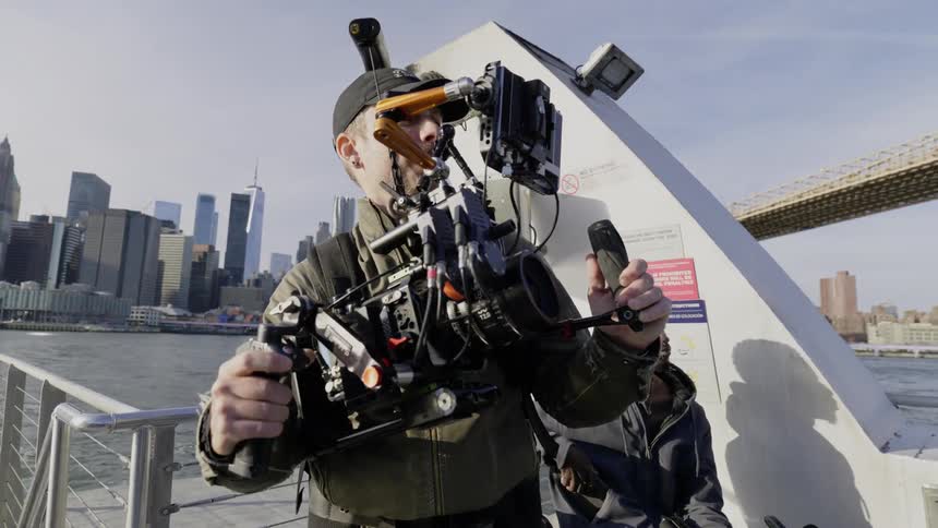 A footage of a person wearing a robotic gear