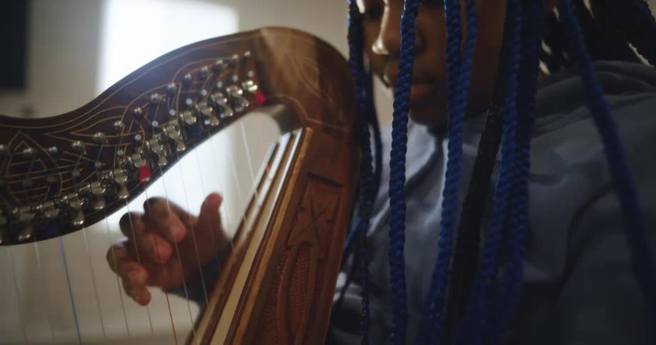 Little girl playing the harp