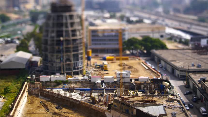 Panorama of a construction site on the side of a highway in the city