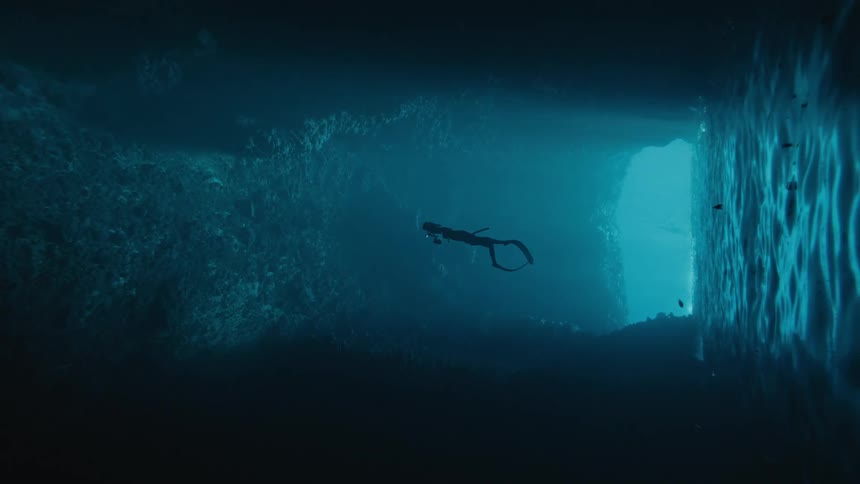 A footage of a diver underwater