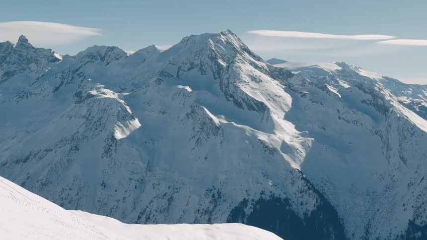 Snow is covering the mountain range in the winter season