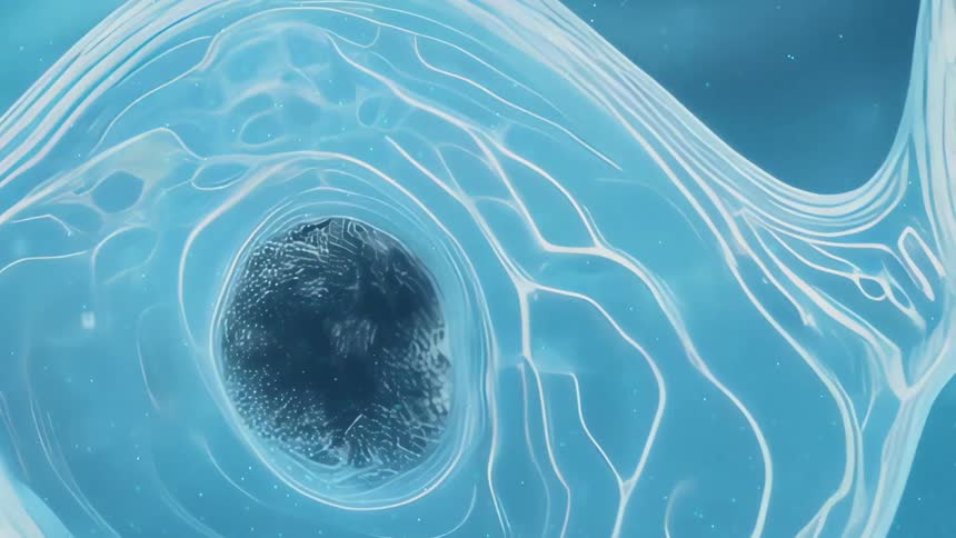 Abstract microscopic view of molecules against a blue background