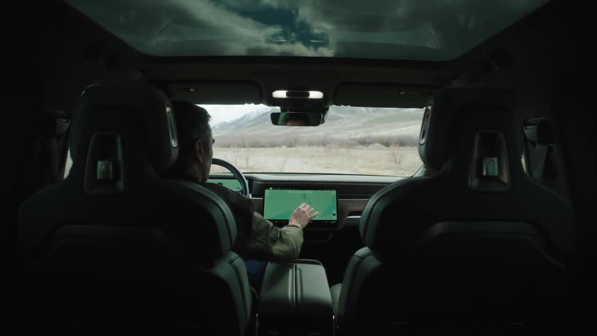A man is using navigation on his dashboard