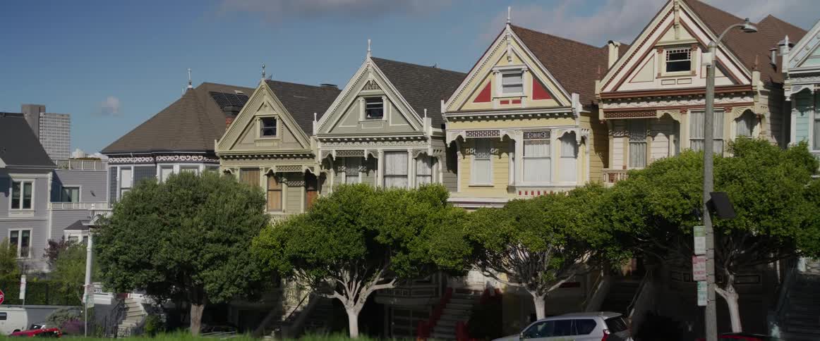 Residential buildings on a city street