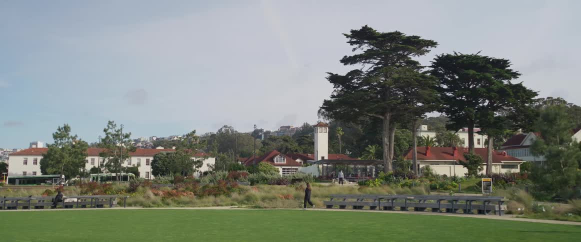 A man is walking through the park