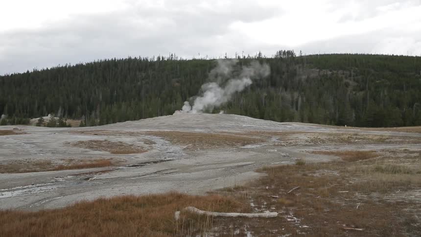 Steam rises from a geyser
