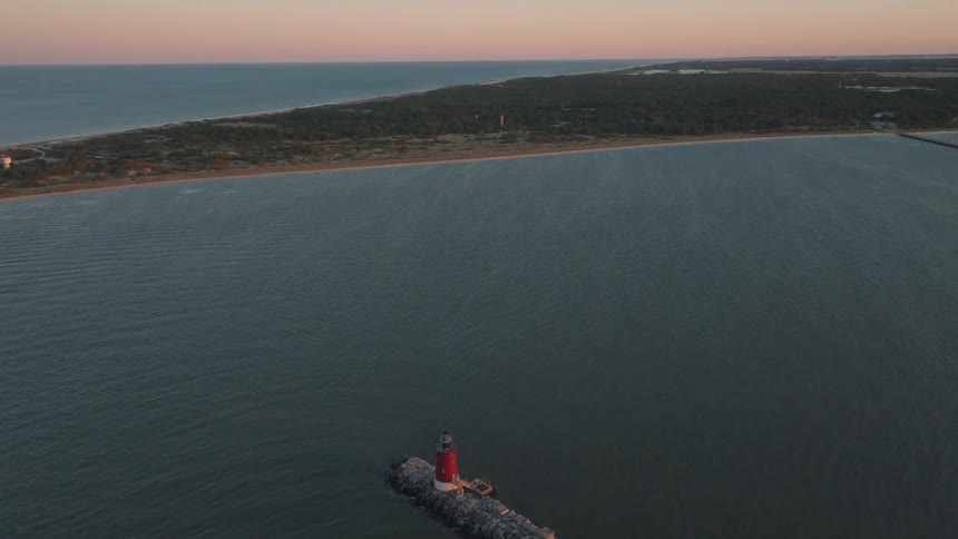 Aerial view of a viewpoint and an island surrounded by the sea