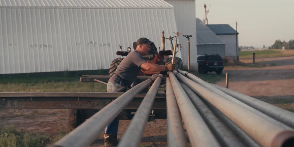 Man working with long metal pipes