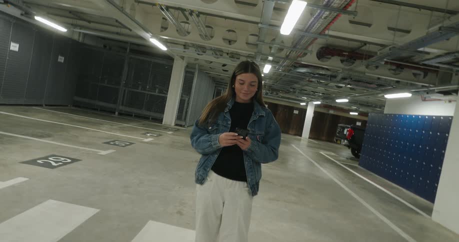 Girl inside a parking lot texting on cell phone