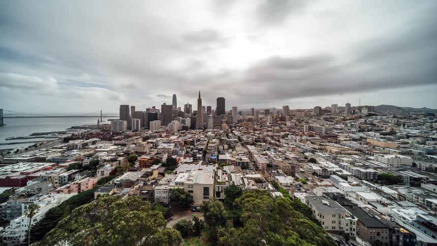 Heavy clouds pass over the city