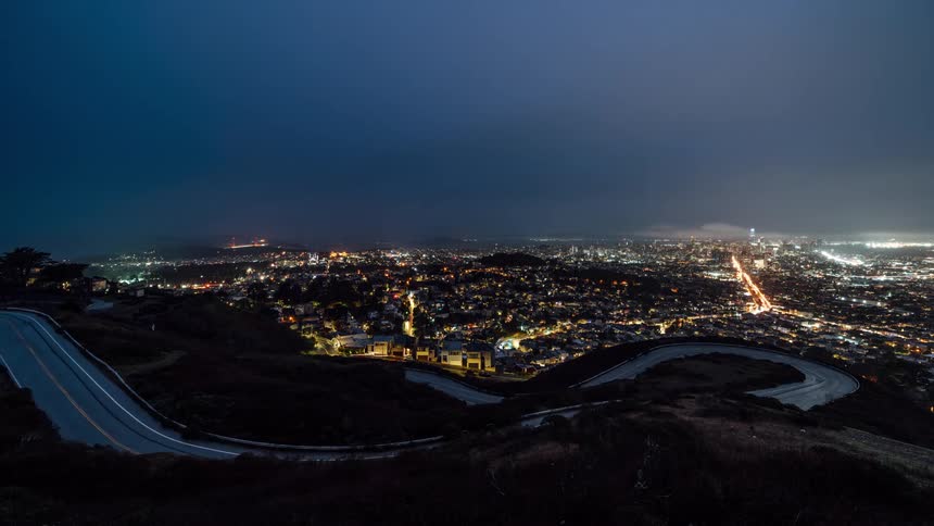 View of a busy city at night