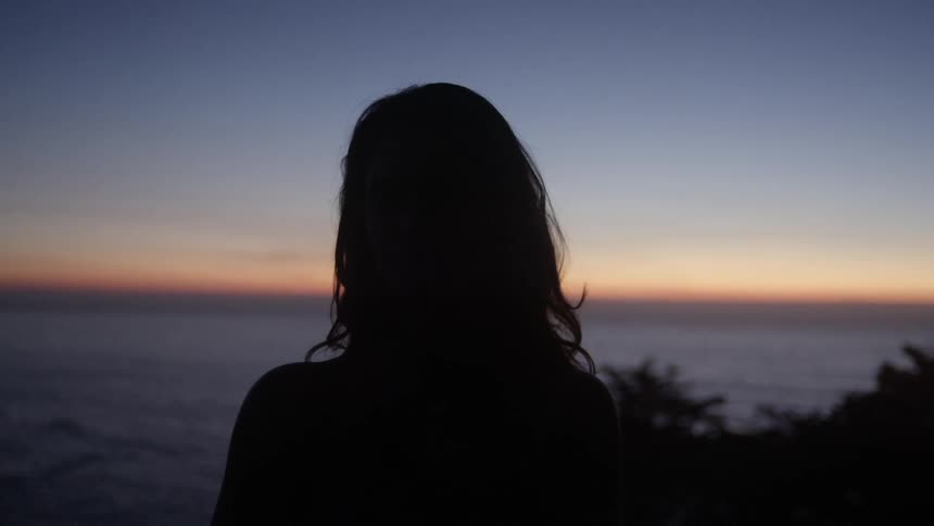 A woman stares out to the water from atop a cliff