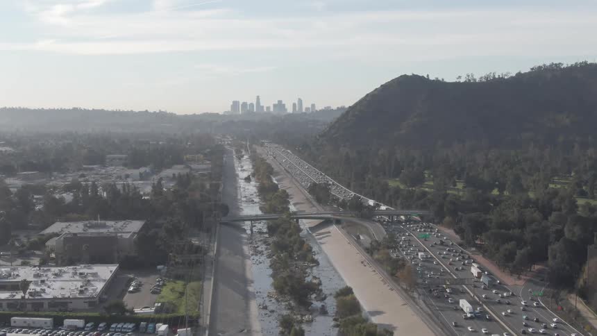 Heavy traffic is on the highway leading to the city
