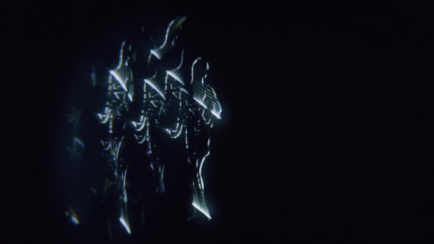 People shown as bands of light bend and stretch