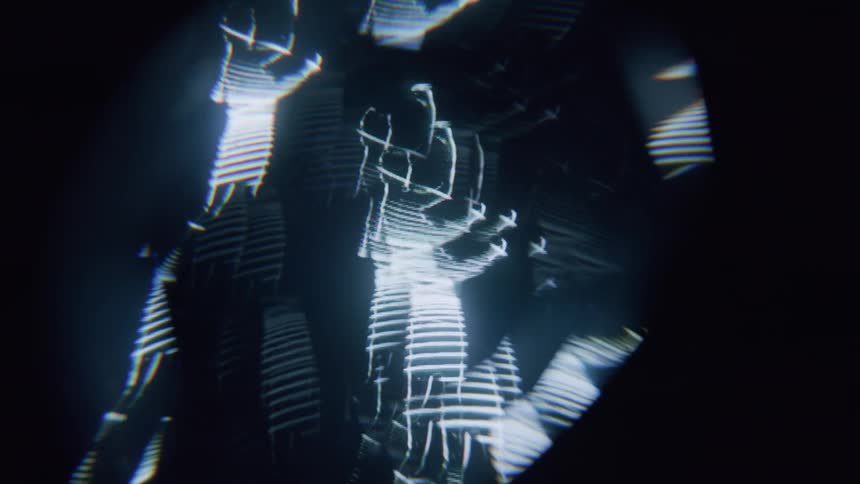 The hologram projection is a woman dancing mirrored all over