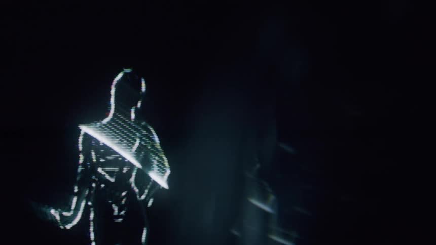 Graphic animation of some blue bodies moving around