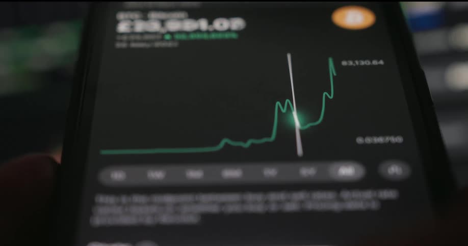 Smartphone tracking the changes in stock price