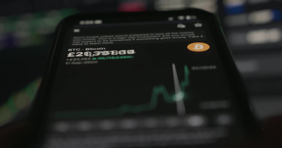 The prices changes on the cryptocurrency displayed on the phone