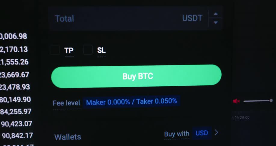 Cryptocurrency information is on the computer screen