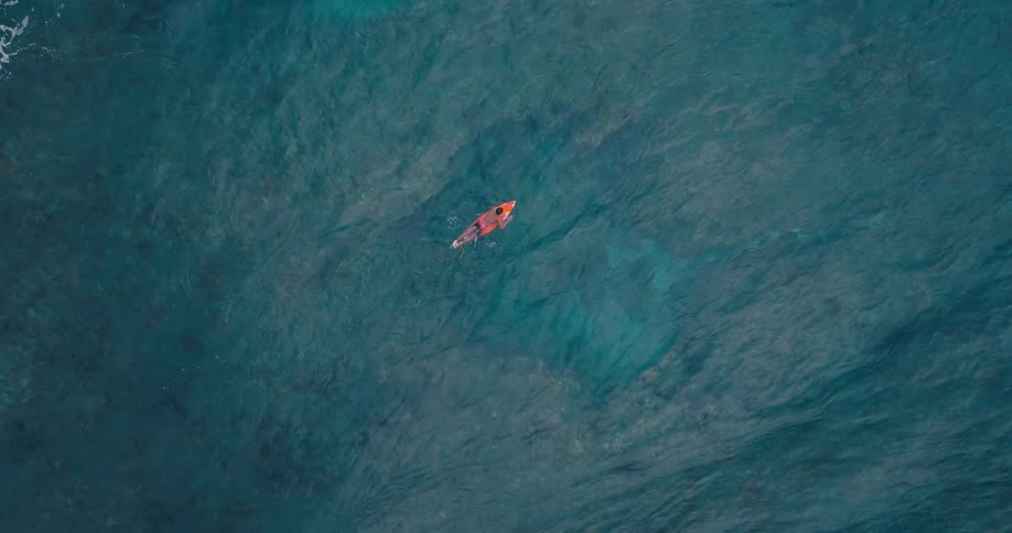A surfer paddles out to sea