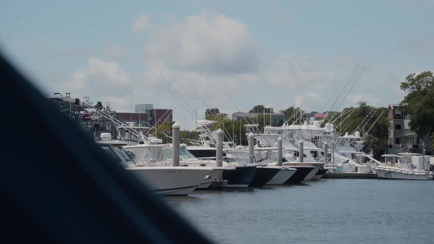 Many boats along the harbor