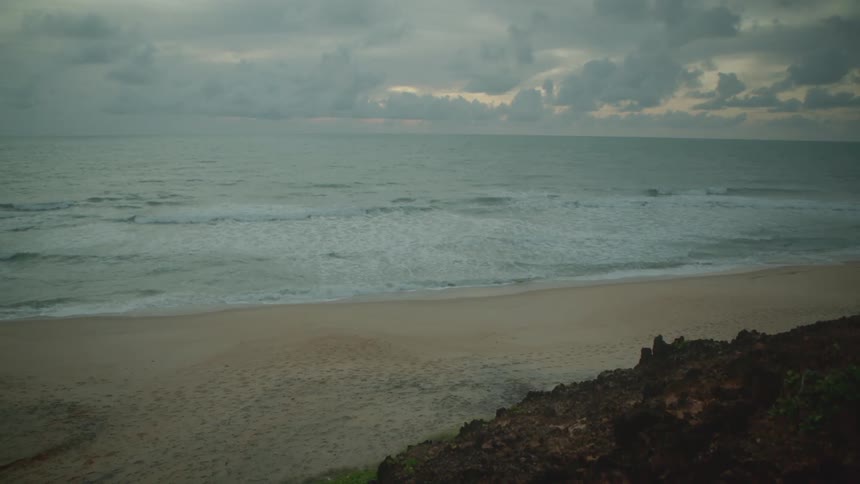 Heavy clouds are over the beach