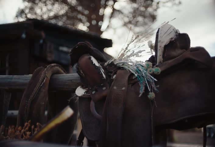 A footage of a cloth on a wooden barricade