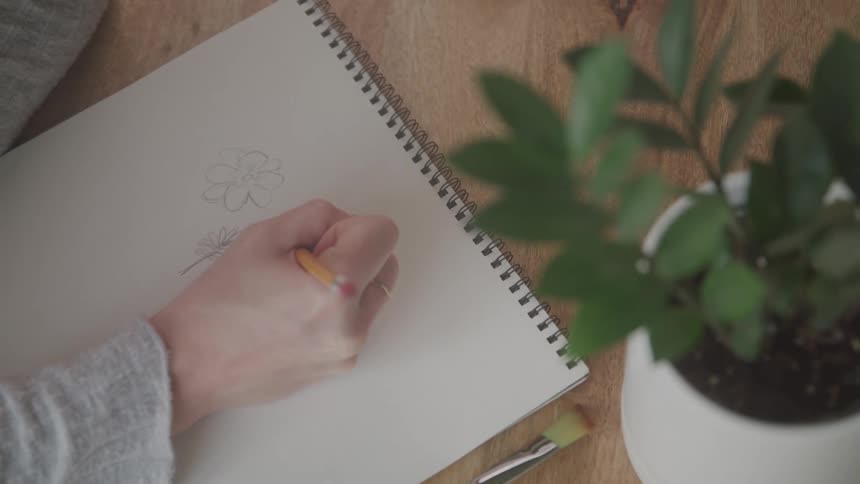 A woman is drawing flowers on the pad