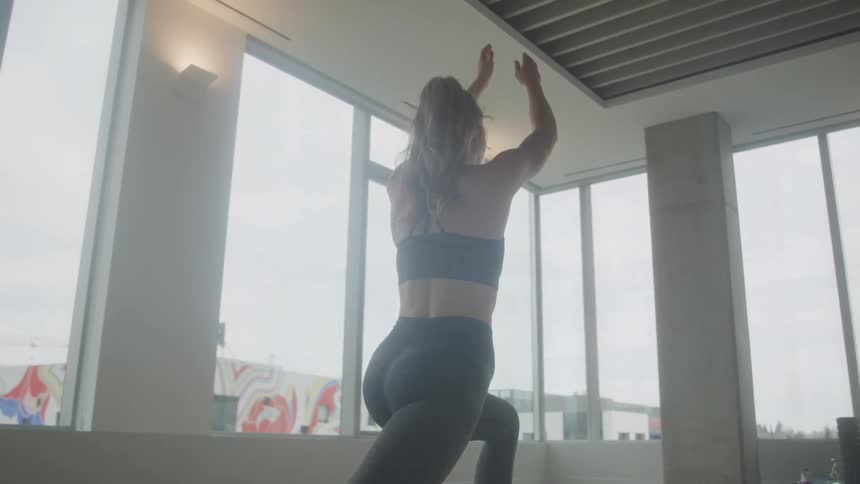 A footage of a lady stretching