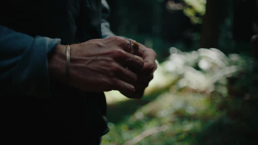 Two people are talking in the forest
