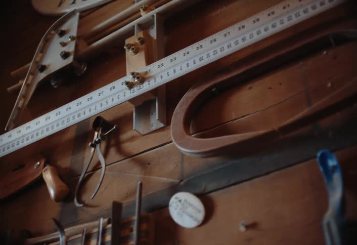 The wall is covered with tools