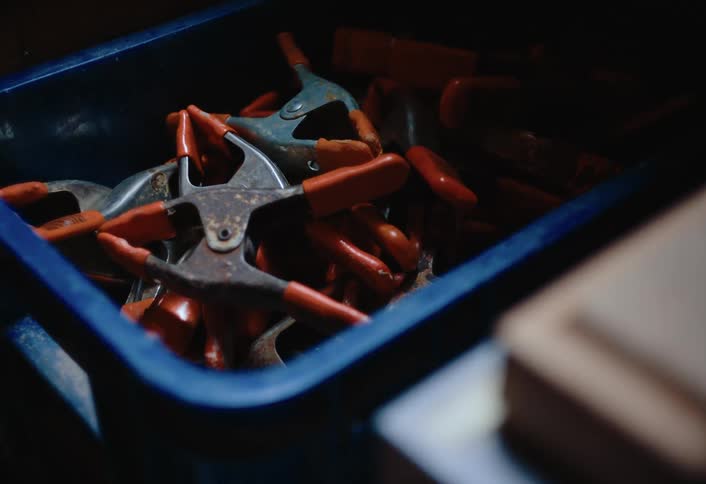 A footage of tools in a blue box