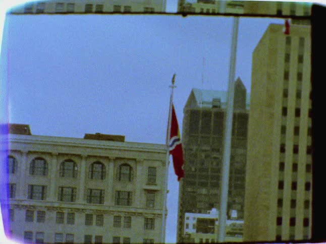 A flag on a pole waves in the wind