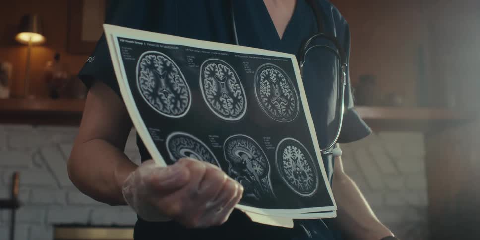 A nurse is describing a print out of an x ray