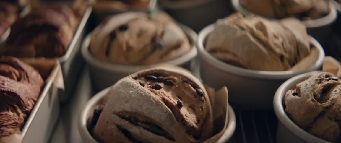 Different types of bread on a baker's table