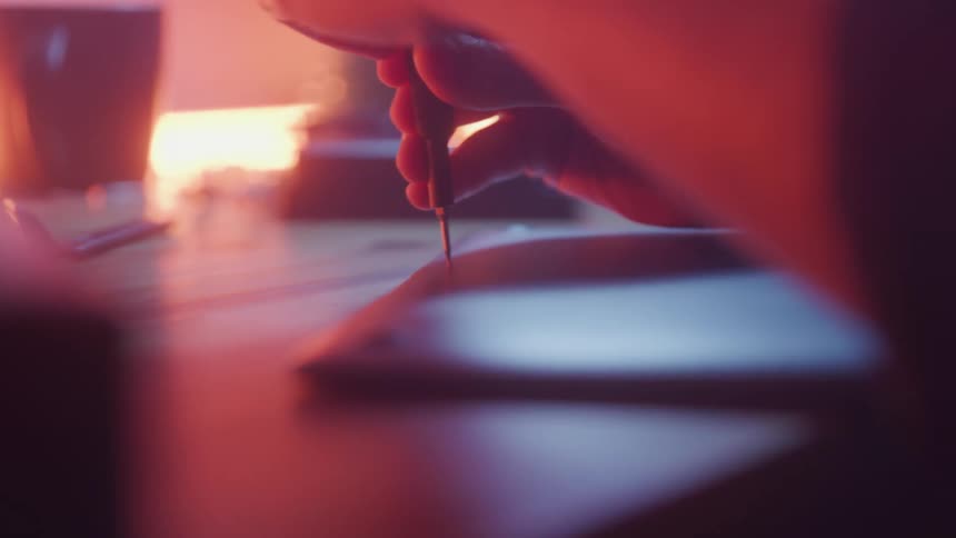 Man uses a small screwdriver on a thin computer panel