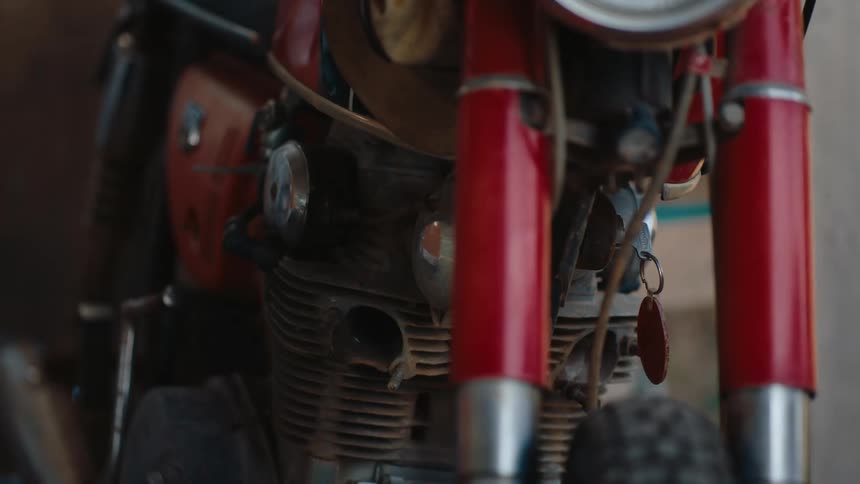Close up of a component of a parked motorcycle