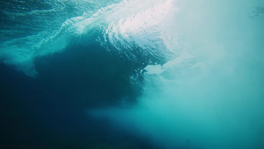 View from inside the ocean with a wave breaking
