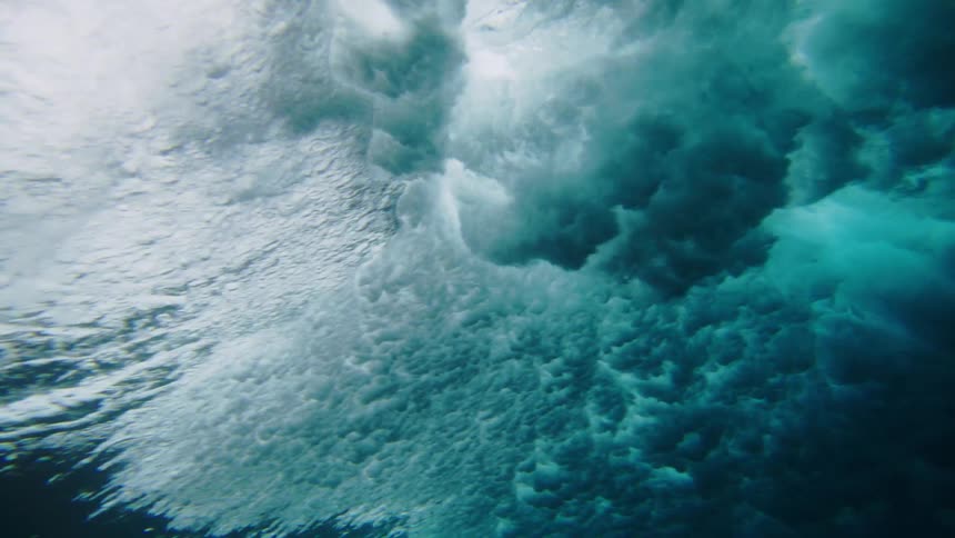 View from inside the ocean with a wave breaking