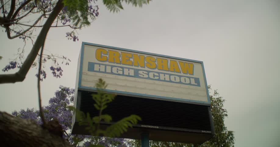 Overhead view of a sign with writing on a billboard