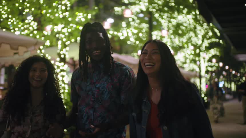 Friends walk and talk at night