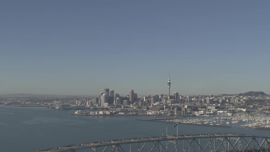 A large city is over the water