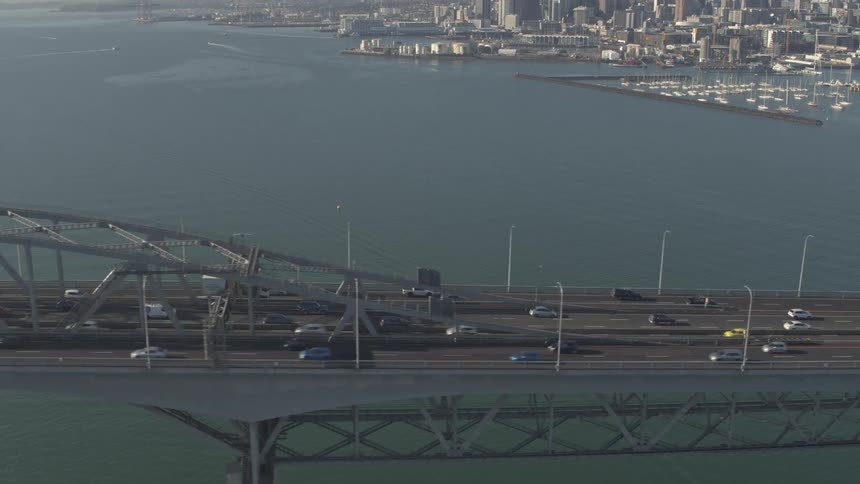 Traffic is flowing slowly on the bridge