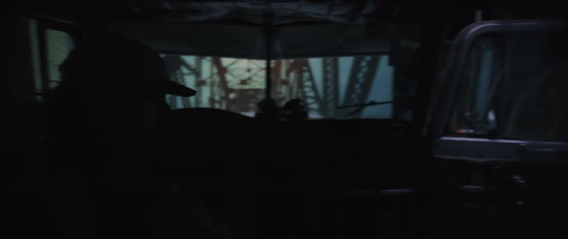 Two people inside a moving vehicle crossing a bridge
