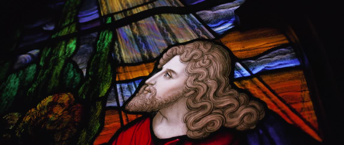 Colorful stained glass art of jesus christ on a church window