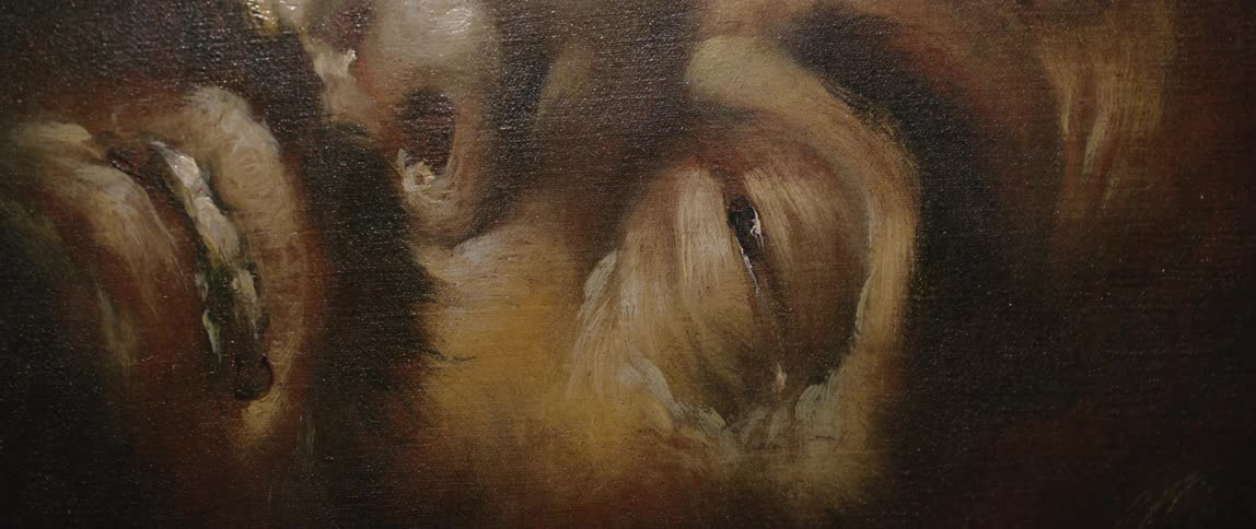Closeup of a persons face in an artistic painting